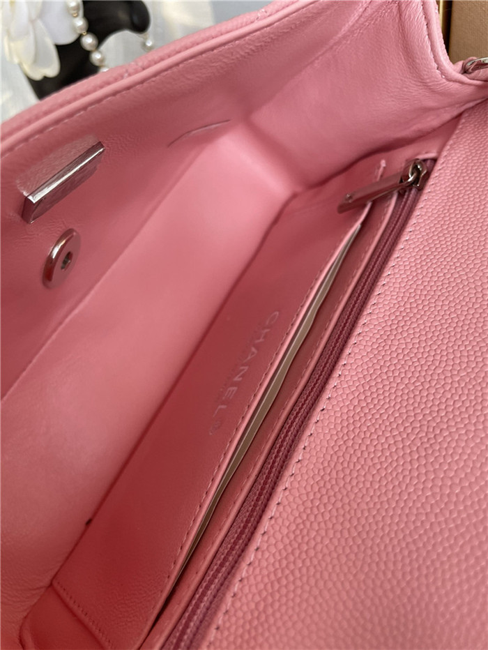 Mini CLASSIC HANDBAG Grained Calfskin Pink Silver Metal A