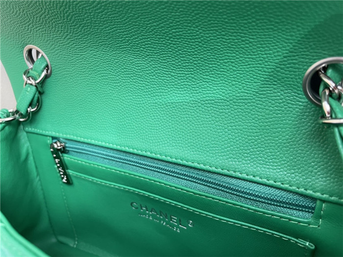 Mini CLASSIC HANDBAG Grained Calfskin Green Silver Metal A