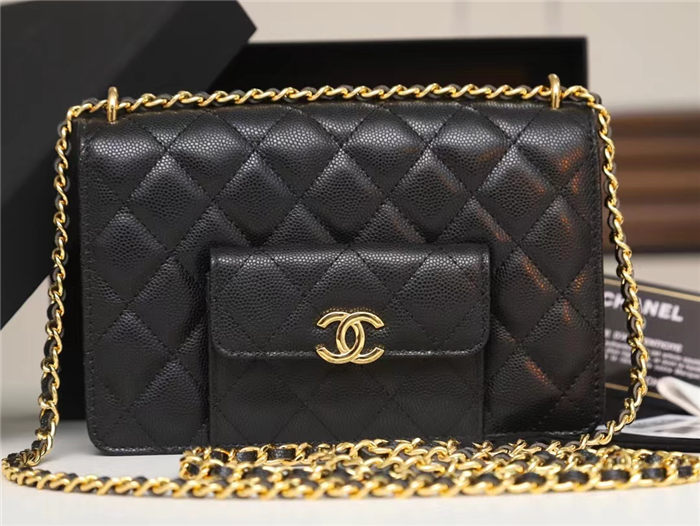 Chanel Wallet on Chain AP2829 Grained Calfskin Black Gold Metal A