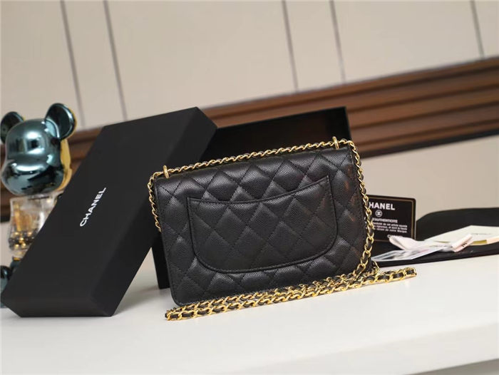 Chanel Wallet on Chain AP2829 Grained Calfskin Black Gold Metal A