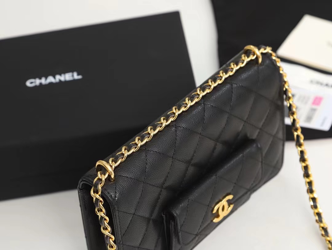 Chanel Wallet on Chain AP2829 Grained Calfskin Black Gold Metal A