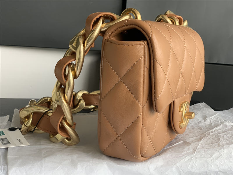 MINI FLAP BAG AS3213 Lambskin & Gold-Tone Metal Caramel A