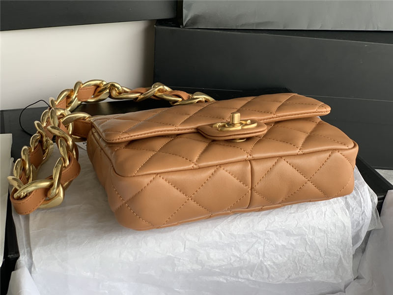 SMALL FLAP BAG AS3214 Lambskin & Gold-Tone Metal Caramel A