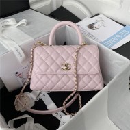 SMALL FLAP BAG WITH TOP HANDLE Grained Calfskin & Gold Metal Pink A