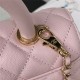 SMALL FLAP BAG WITH TOP HANDLE Grained Calfskin & Gold Metal Pink A