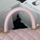 SMALL FLAP BAG WITH TOP HANDLE Grained Calfskin & Gold Metal Pink A