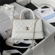 SMALL FLAP BAG WITH TOP HANDLE Grained Calfskin & Gold Metal White A