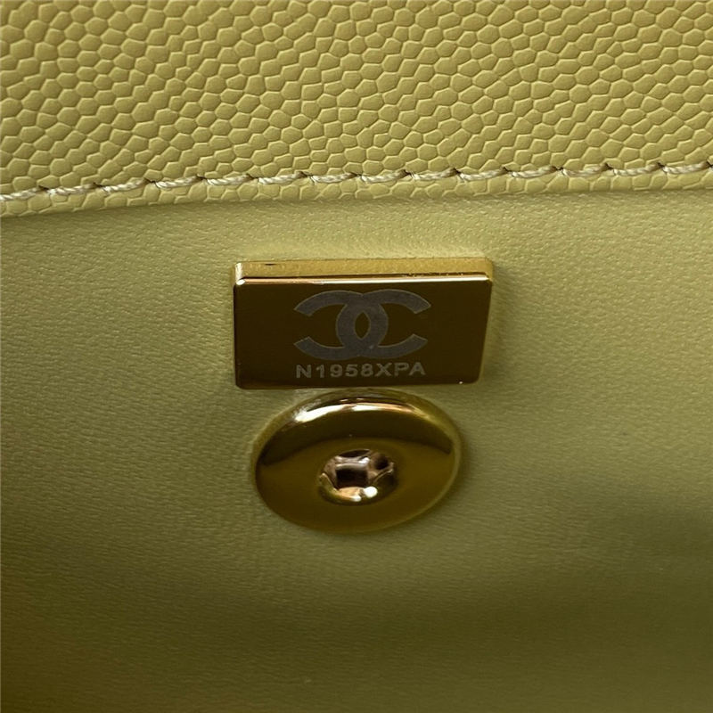 MINI FLAP BAG WITH TOP HANDLE Grained Calfskin & Gold Metal Mustard A