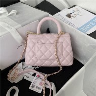 MINI FLAP BAG WITH TOP HANDLE Grained Calfskin & Gold Metal Pink A