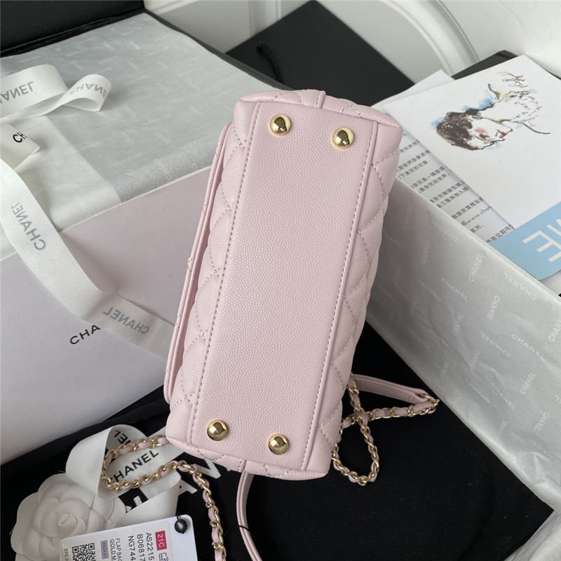 MINI FLAP BAG WITH TOP HANDLE Grained Calfskin & Gold Metal Pink A