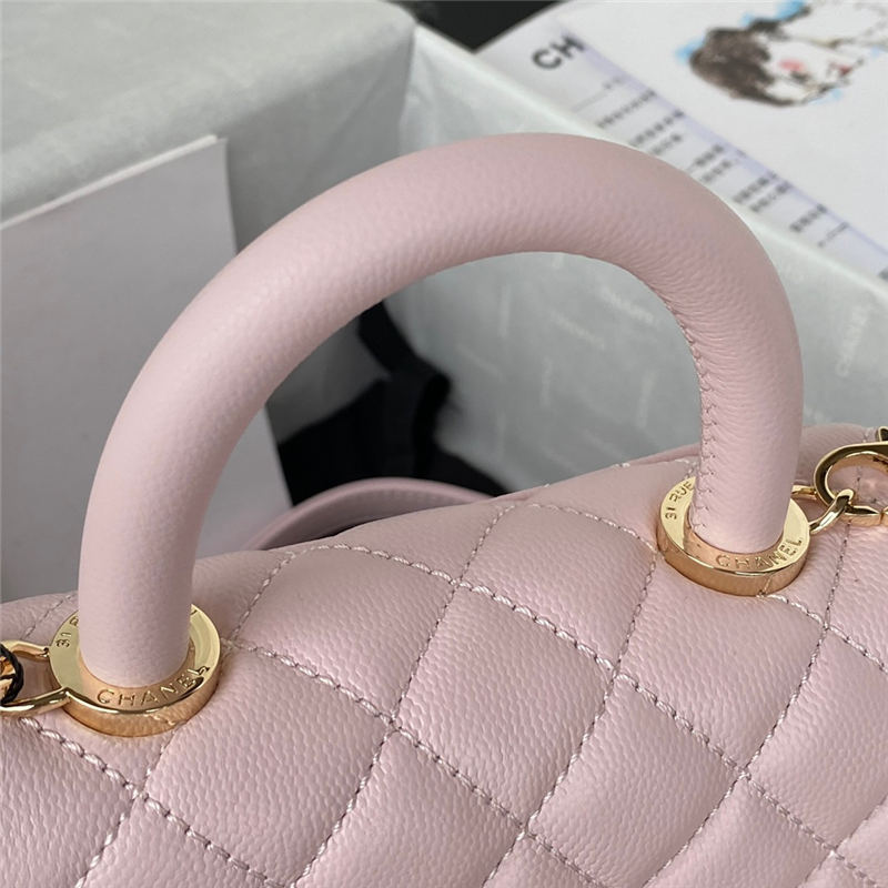 MINI FLAP BAG WITH TOP HANDLE Grained Calfskin Gold Metal Pink A