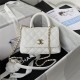 MINI FLAP BAG WITH TOP HANDLE Grained Calfskin & Gold Metal White A