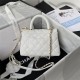 MINI FLAP BAG WITH TOP HANDLE Grained Calfskin Gold Metal White A