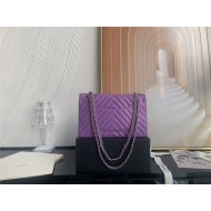 Medium CLASSIC HANDBAG Chevrons Pattern Lambskin Purple Silver Metal A