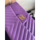 Medium CLASSIC HANDBAG Chevrons Pattern Lambskin Purple Gold Metal A