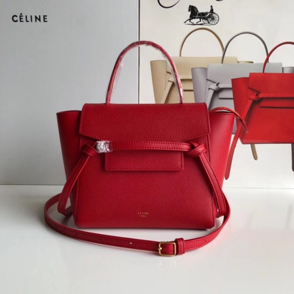 Celine Nano Belt Bag In Red Grained Calfskin High