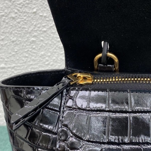 Celine Nano Belt Bag In Black Crocodile Embossed Calfskin High