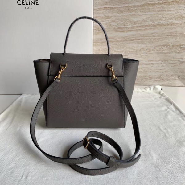 Celine Nano Belt Bag In Grey Grained Calfskin High