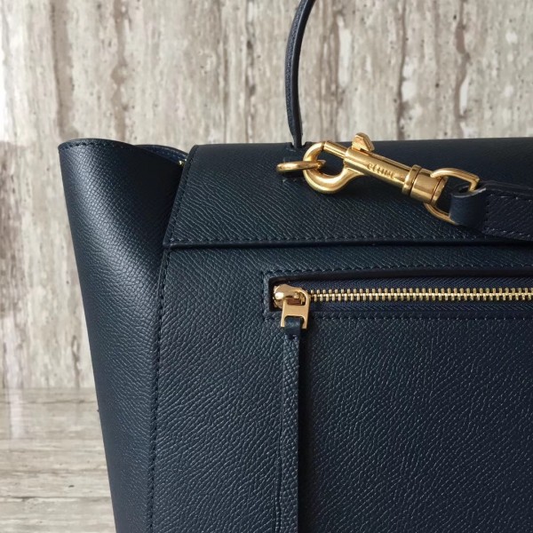 Celine Mini Belt Bag In Navy Blue Grained Calfskin High