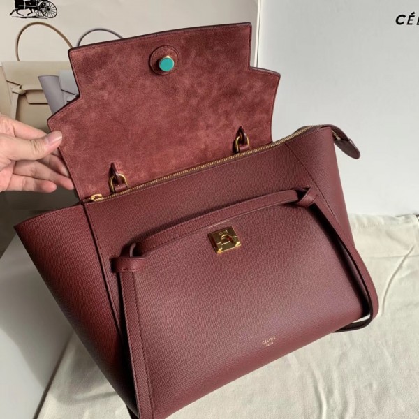 Celine Mini Belt Bag In Bordeaux Grained Calfskin High