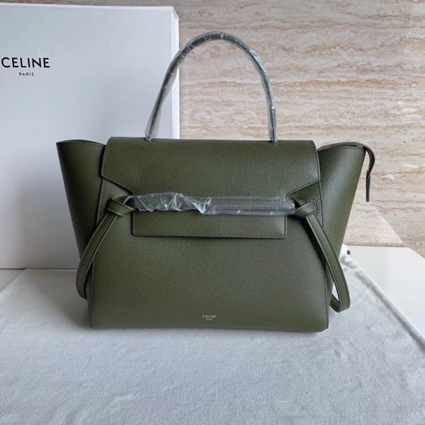 Celine Mini Belt Bag In Khaki Grained Calfskin High