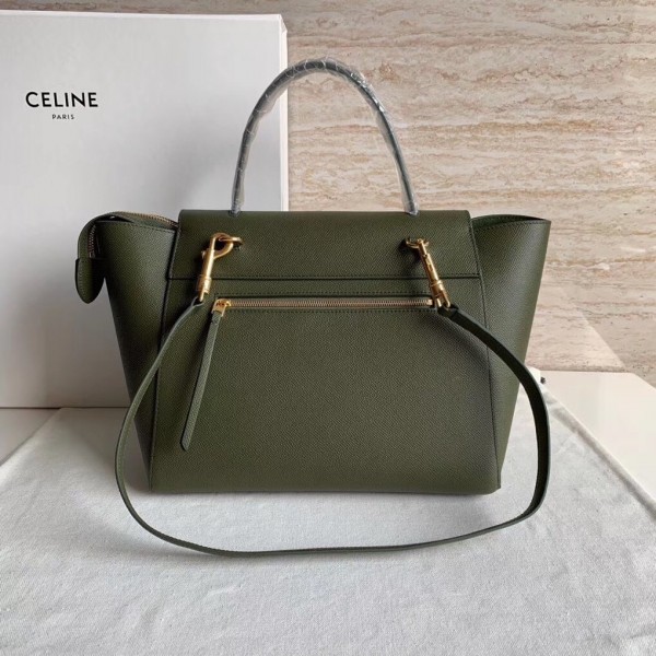 Celine Mini Belt Bag In Khaki Grained Calfskin High