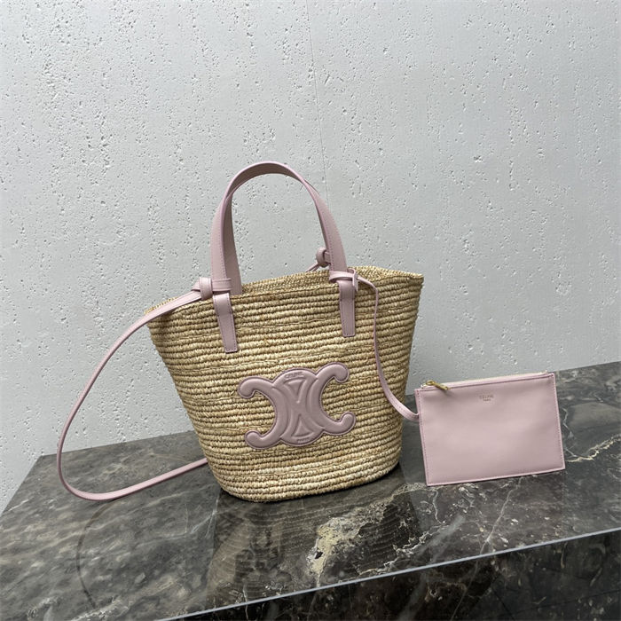 TEEN SUPPLE CELINE CLASSIC PANIER IN RAFFIA AND CALFSKIN High