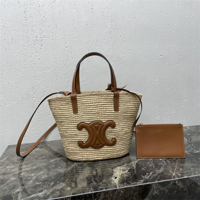 TEEN SUPPLE CELINE CLASSIC PANIER IN RAFFIA AND CALFSKIN High