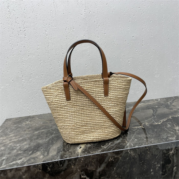 TEEN SUPPLE CELINE CLASSIC PANIER IN RAFFIA AND CALFSKIN High