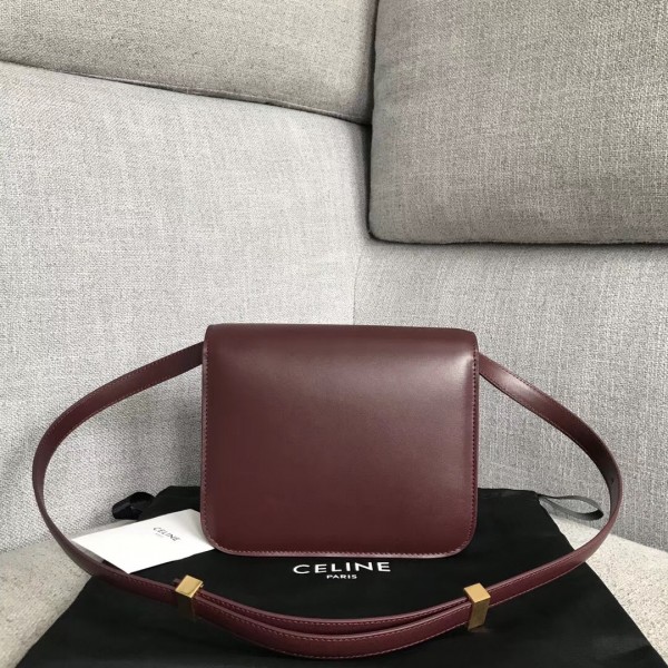 Celine Teen Classic Box Bag In Burgundy Box Calfskin High