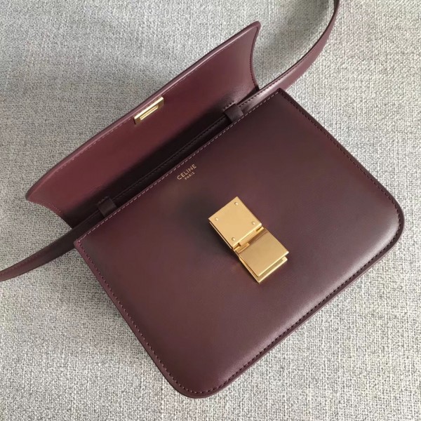 Celine Teen Classic Box Bag In Burgundy Box Calfskin High