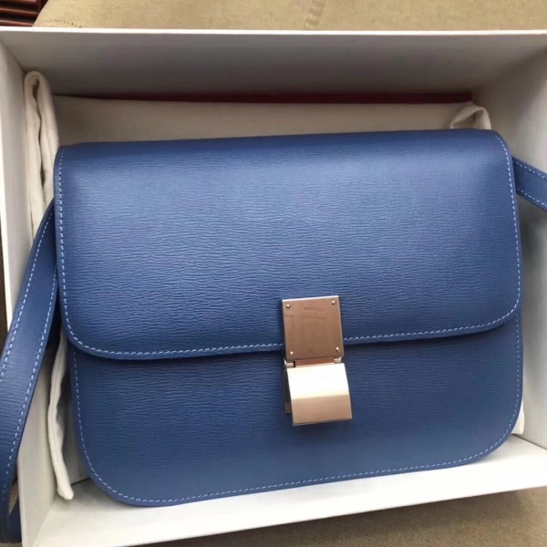 Celine Medium Classic Box Bag In Dark Indigo Liege Calfskin High