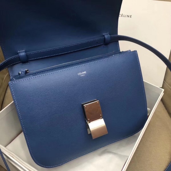 Celine Medium Classic Box Bag In Dark Indigo Liege Calfskin High