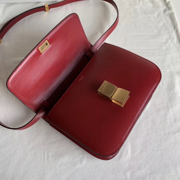 Celine Medium Classic Box Bag In Red Box Calfskin High