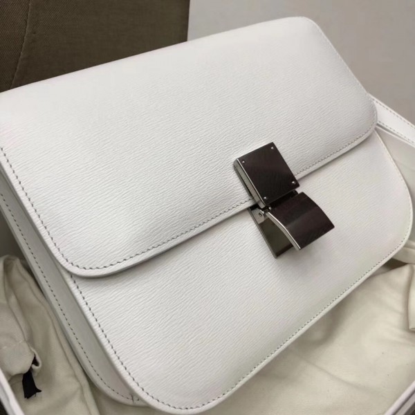 Celine Medium Classic Box Bag In White Liege Calfskin High