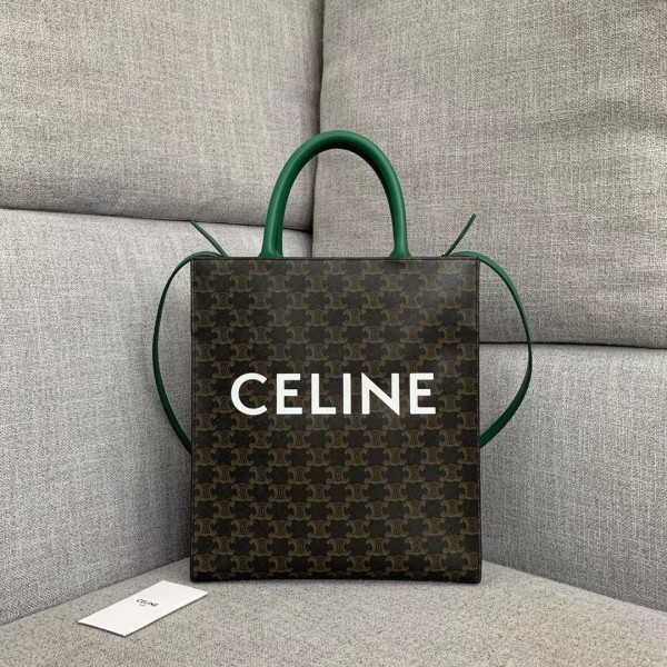 Celine Small Cabas Vertical Bag With Green Handles High