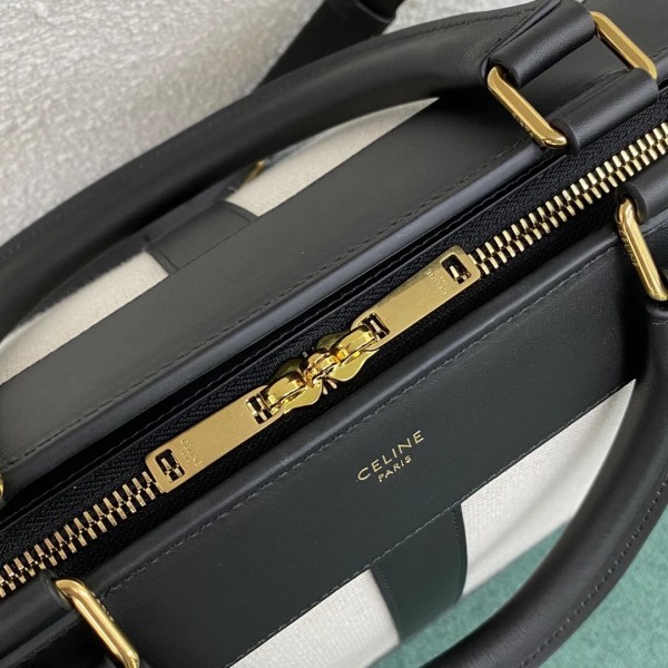 Celine Medium Cabas De France Bag In Textile And Black Calfskin High