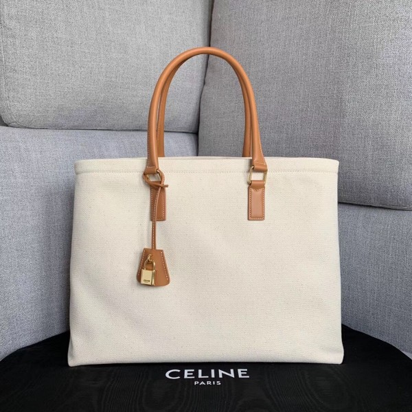 Celine Horizontal Cabas Canvas Logo Print Bag High