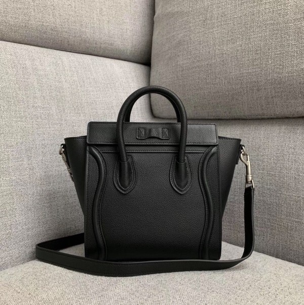 Celine Nano Luggage Bag In Black Drummed Calfskin High