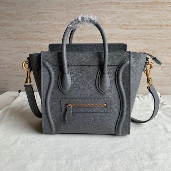 Celine Nano Luggage Bag In Kohl Drummed Calfskin High