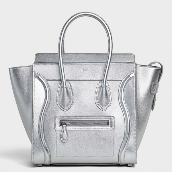 Celine Micro Luggage Bag In Silver Laminated Lambskin High