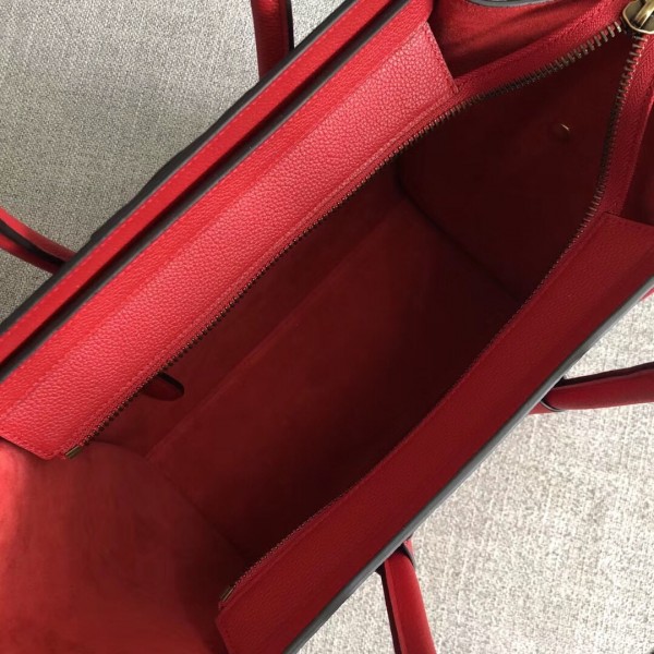 Celine Micro Luggage Bag In Red Drummed Calfskin High