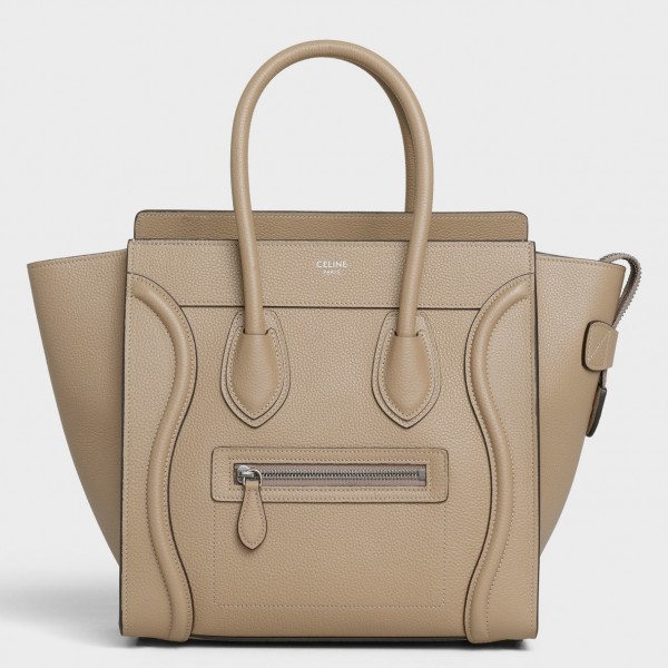 Celine Micro Luggage Bag In Dune Drummed Calfskin High