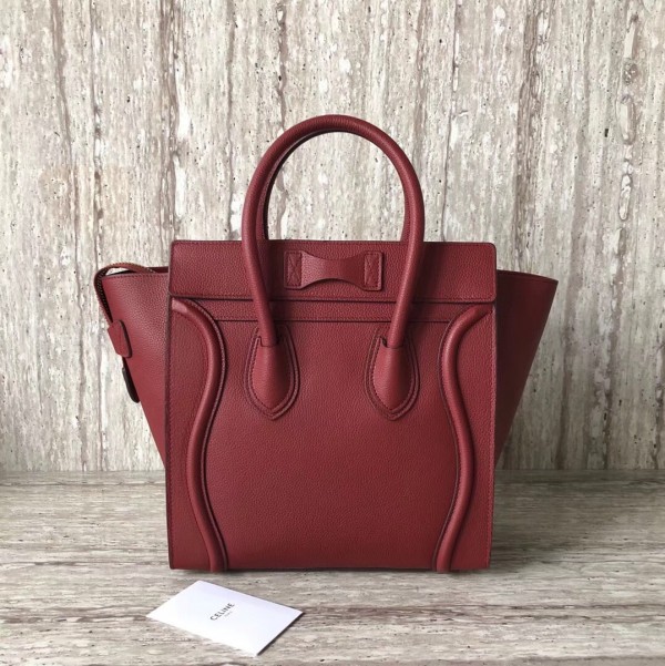 Celine Micro Luggage Bag In Burgundy Drummed Calfskin High