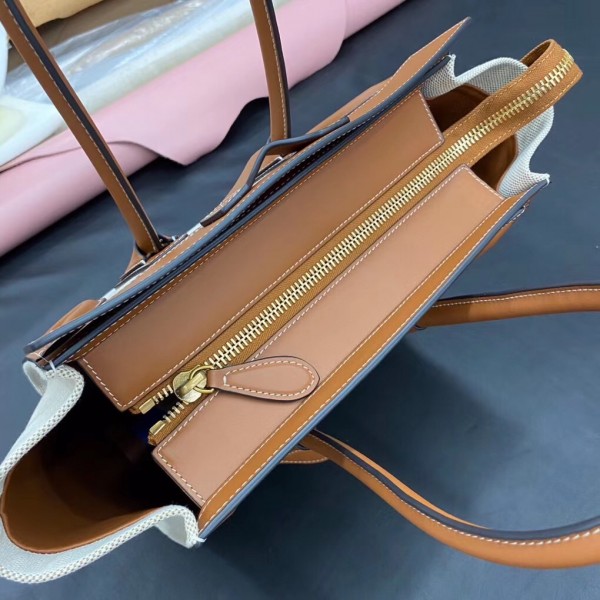 Celine Micro Luggage Bag In Canvas with Natural Calfskin High