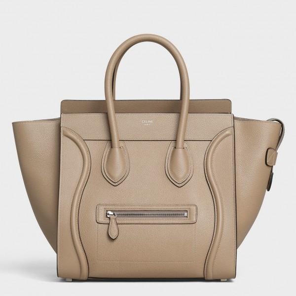 Celine Mini Luggage Bag In Dune Drummed Calfskin High