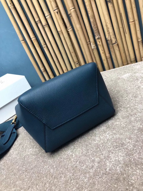 Celine Sangle Small Bucket Bag In Abyss Blue Grained Calfskin High