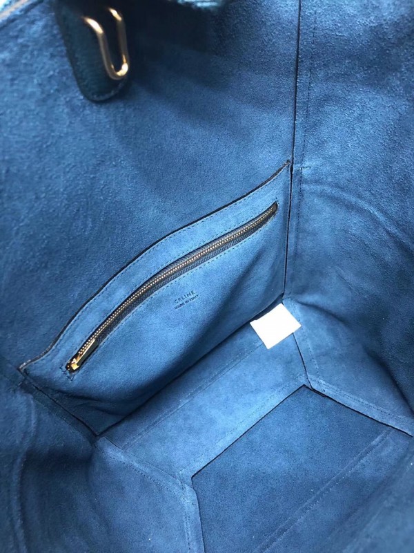 Celine Sangle Bucket Bag In Abyss Blue Grained Calfskin High