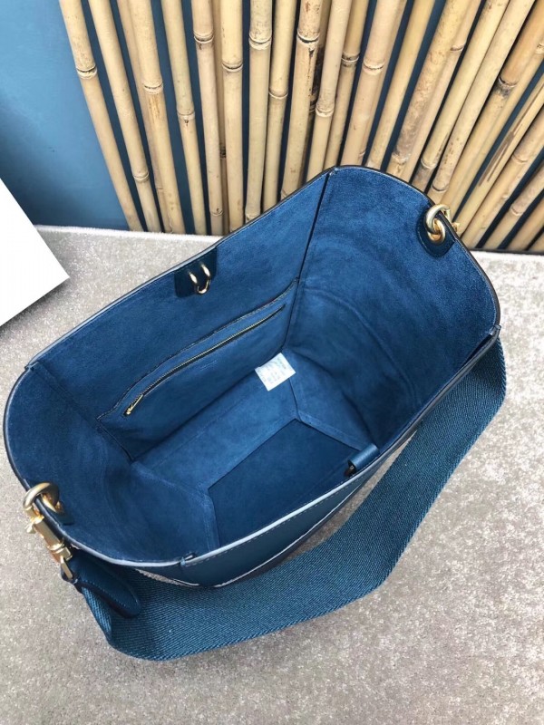 Celine Sangle Bucket Bag In Abyss Blue Grained Calfskin High