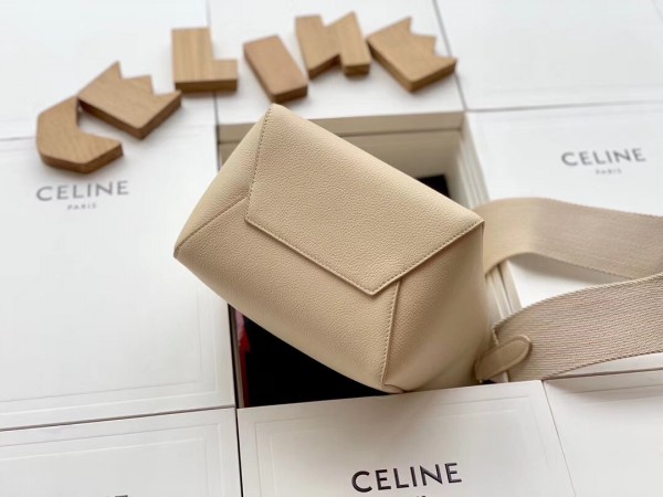 Celine Sangle Small Bucket Bag In Vanilla Grained Calfskin High